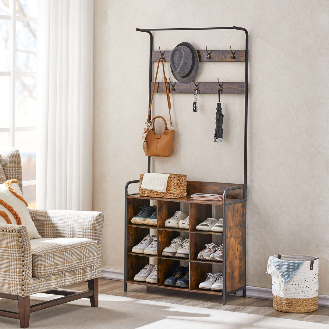 3-in-1 Coat Rack with Shoe Rack - Entryway Storage Rack