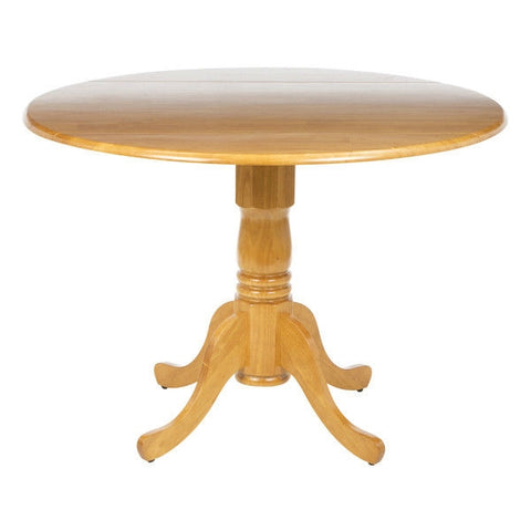 Round 42-inch Drop-Leaf Dining Table in Oak Wood Finish