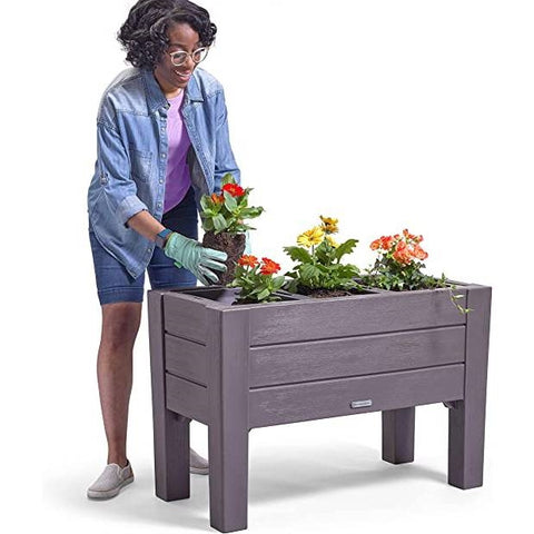 Espresso Rectangular Plastic Raised Garden Bed Planter Box with Removeable Trays