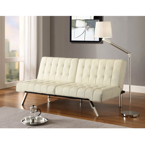 Split-back Modern Futon Style Sleeper Sofa Bed in Vanilla Faux Leather