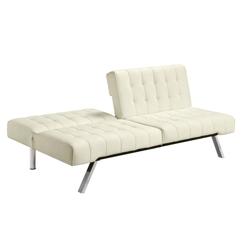 Split-back Modern Futon Style Sleeper Sofa Bed in Vanilla Faux Leather