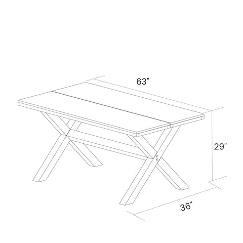 Modern Farmhouse Solid Pine Wood Dining Table in Distressed Driftwood Finish