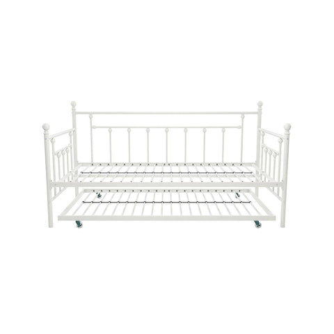 Twin White Metal Daybed Frame with Roll-Out Turndle Bed