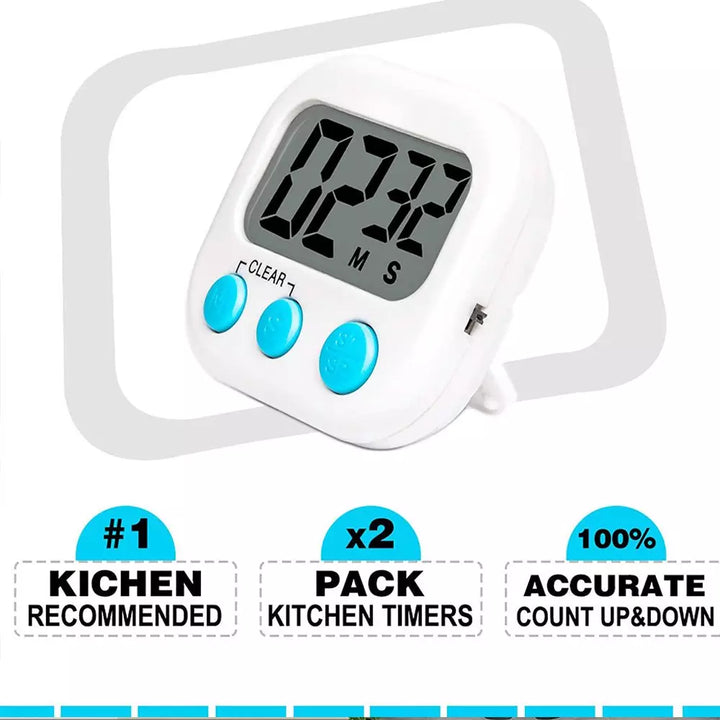 Digital Kitchen Timer (2 Pack) | Magnetic with Loud Alarm