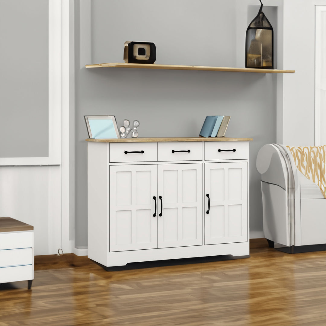 Farmhouse White Buffet Sideboard with 3 Drawers and 3 Doors