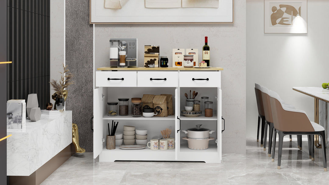 Farmhouse White Buffet Sideboard with 3 Drawers and 3 Doors