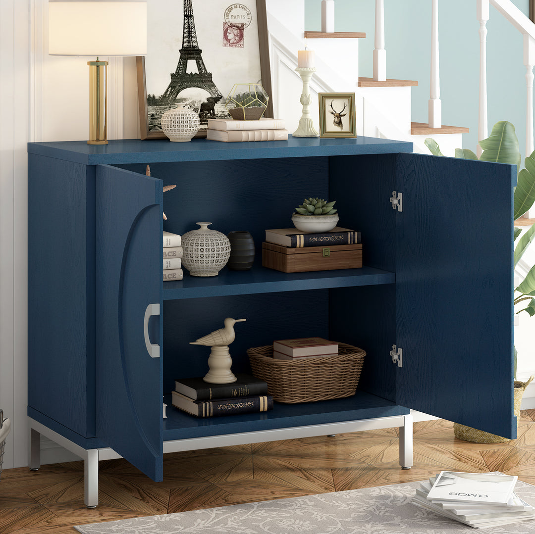 Navy Storage Cabinet with Solid Wood Veneer & Metal Legs