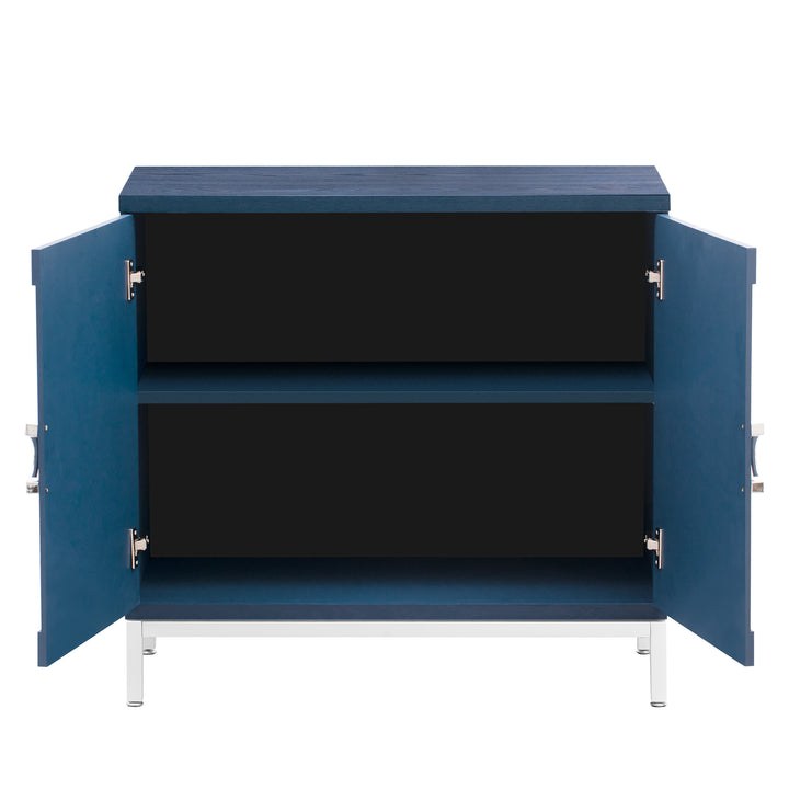 Navy Storage Cabinet with Solid Wood Veneer & Metal Legs