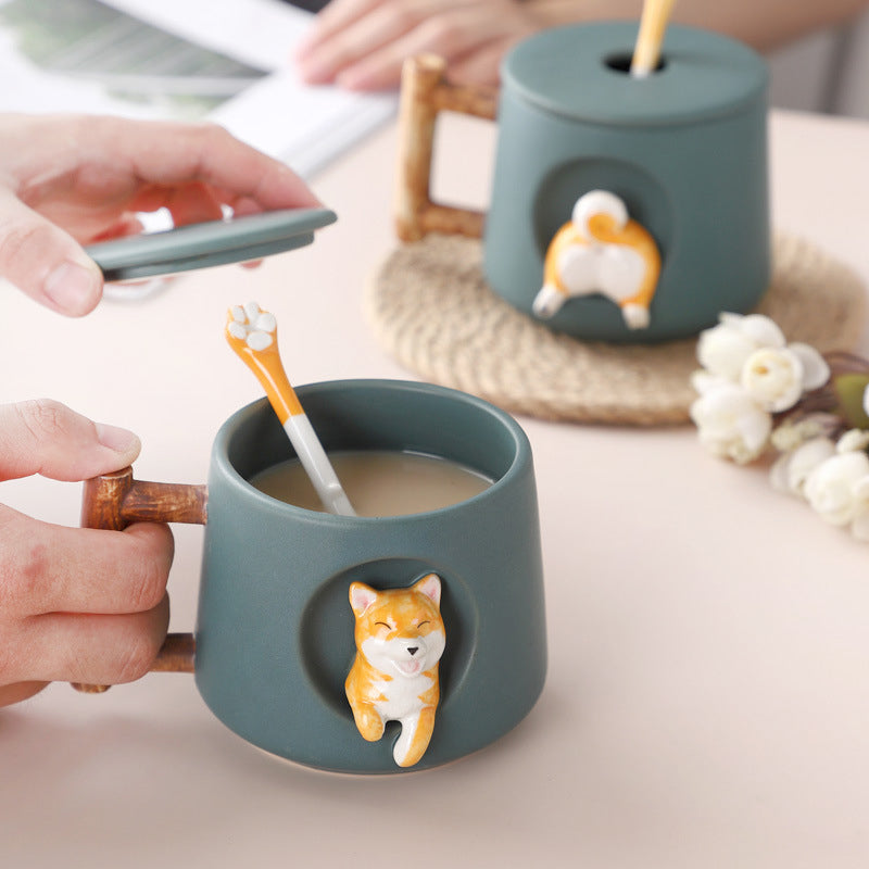 Creative Cute Mugs With Lid & Spoon