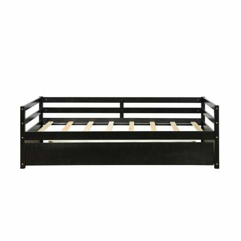 Twin/Twin Dorm Style Trundle Daybed Platform Bed Frame in Espresso