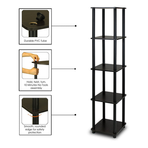 5-Tier Square Corner Display Shelf Bookcase in Espresso/Black