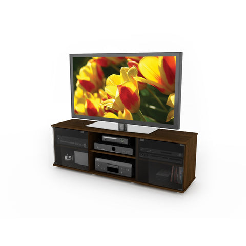 Contemporary Brown TV Stand with Glass Doors - Fits TV's up to 64-inch