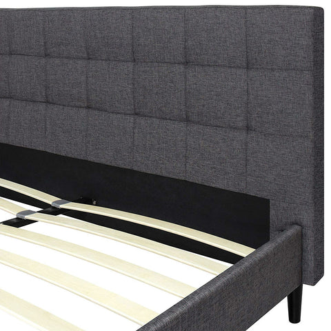 Full size Grey Mid-Century Modern Upholstered Platform Bed Frame with Headboard