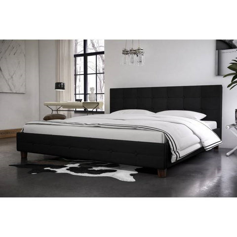 Full size Black Padded Linen Upholstered Platform Bed with Headboard