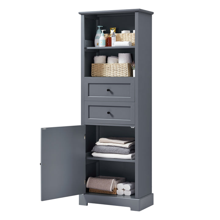 Tall Grey Storage Cabinet with Drawers