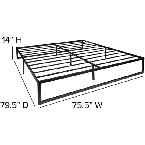 King Size 14 Inch Black Metal Steel Slat Platform Bed