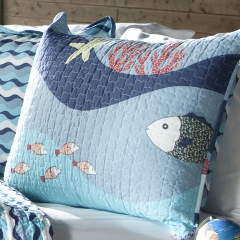 Full / Queen Blue Serenity Sea Fish Coral Coverlet Quilt Bedspread Set