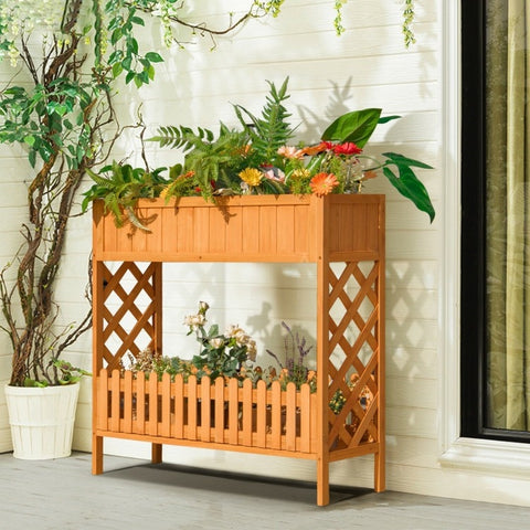 2 Tier Raised Garden Bed Elevated Fir Wood Planter Box