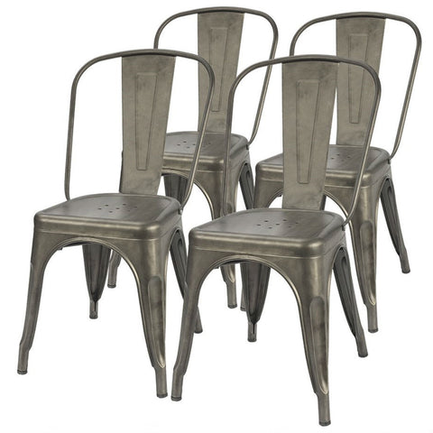 Set of 4 - Stackable Modern Cafe Bistro Dining Side Chair in Gun Metal Finish