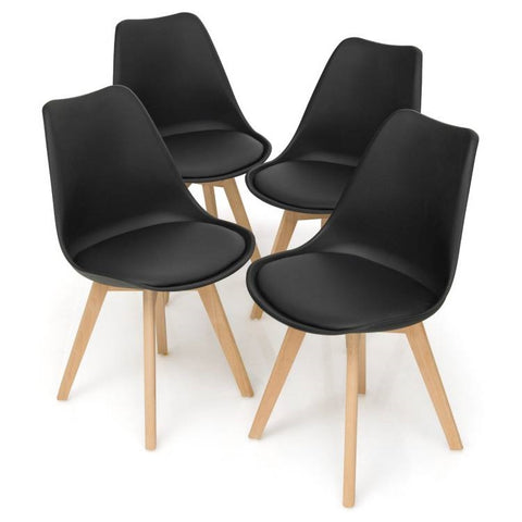 Set of 4 Modern Mid-Century Dining Chairs with Wood Legs