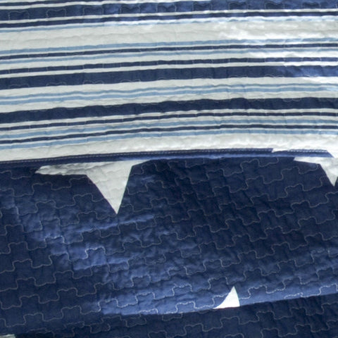 Full / Queen Navy Stars And Stripes At Night Quilt Coverlet Bedspread Set