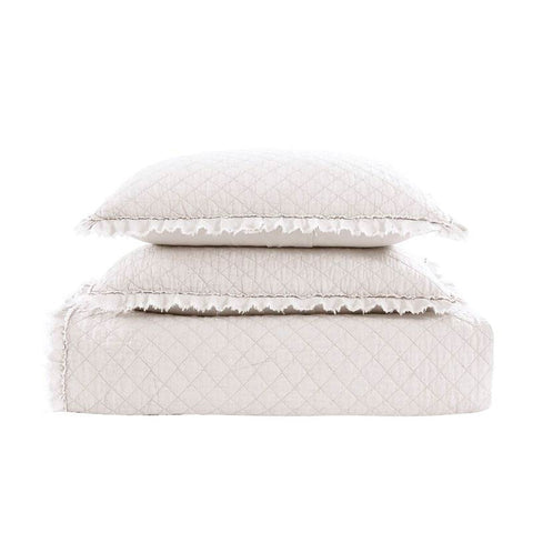 Full Queen White Farmhouse Microfiber Diamond Quilted Bedspread Set Frayed Edges