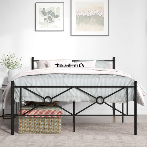 Full Size Modern Black Metal Platform Bed Frame with Headboard and Footboard