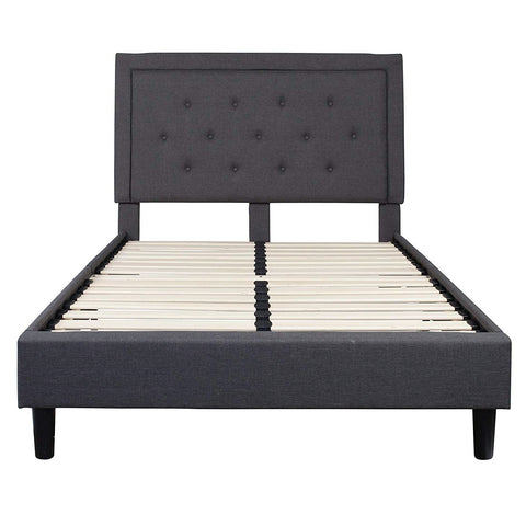 Full size Dark Grey Fabric Upholstered Platform Bed Frame with Tufted Headboard