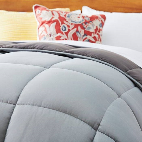 Full Size All Seasons Plush Light/Dark Grey Reversible Polyester Down Alternative Comforter