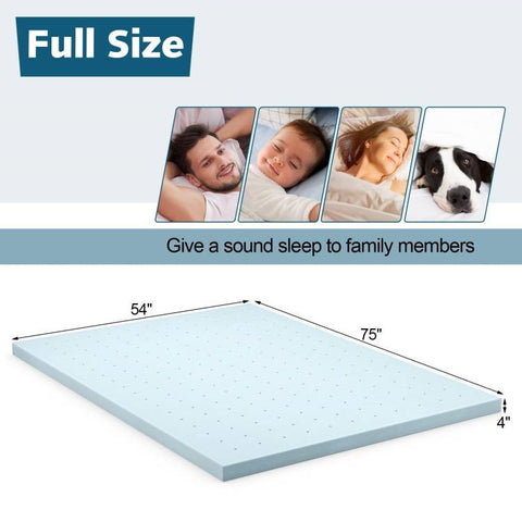 Full size 4-inch Thick Soft Gel Memory Foam Mattress Topper in Light Blue