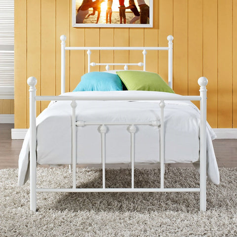 Full size White Metal Platform Bed with Headboard and Footboard