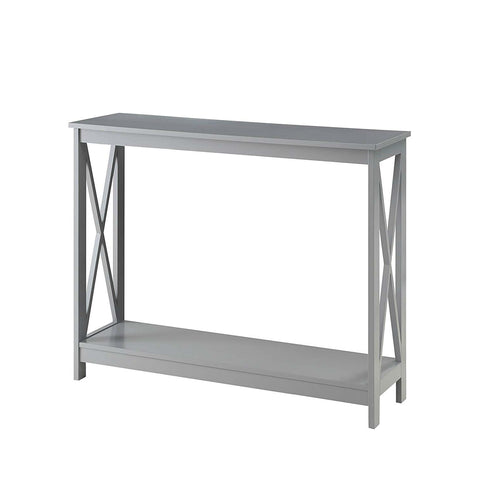 Grey Wood Console Sofa Table with Bottom Storage Shelf