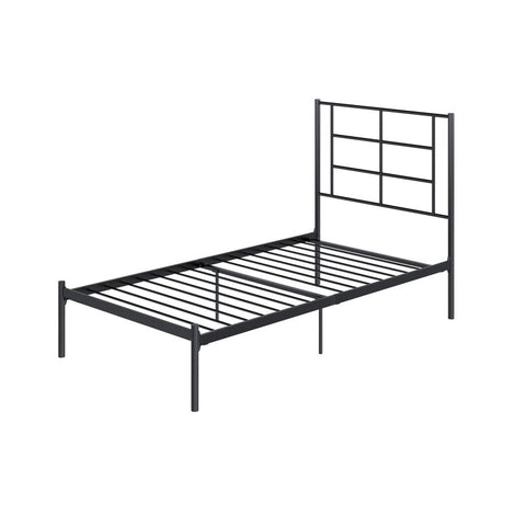 Twin Size Modern Black Metal Platform Bed with Geometric Headboard