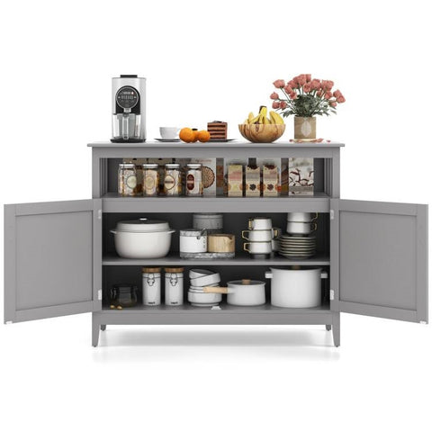 Grey Wood 2-Door Dining Buffet Sideboard Cabinet with Open Storage Shelf