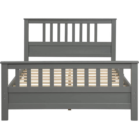 Grey Pine Wood Slatted Platform Headboard Footboard Full Size Bed