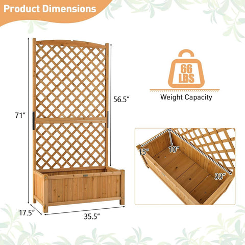 Outdoor Fir Wood Raised Garden Bed Planter Box with 71-inch High Trellis