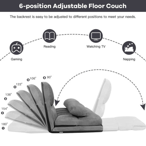 Faux Suede 5 Tilt Foldable Floor Sofa Bed