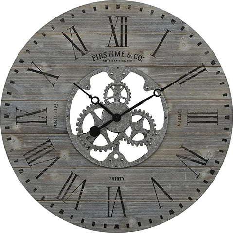 Industrial Farm Home Round Oversized Wall Clock in Rustic Grey