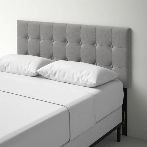 King size Mid-Century Style Button-Tufted Headboard in Grey Upholstered Fabric