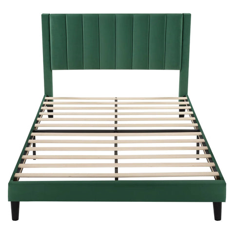 Queen size Modern Green Velvet Upholstered Platform Bed with Headboard