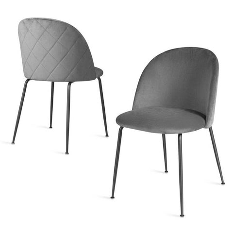 Set of 2 Modern Grey Velvet Upholstered Dining Chairs