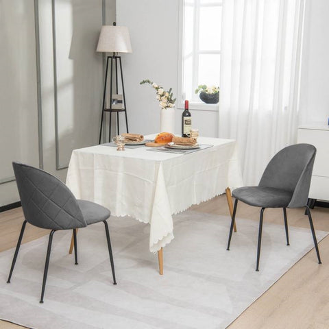 Set of 2 Modern Grey Velvet Upholstered Dining Chairs