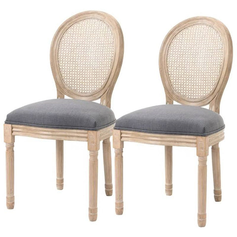 Set of 2 Upholstered Armless Rattan Back Dining Chairs