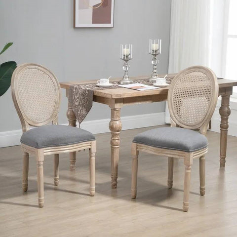 Set of 2 Upholstered Armless Rattan Back Dining Chairs