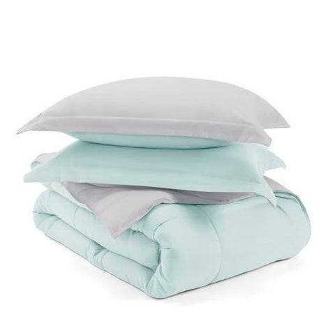 Twin/Twin XL 2-Piece Microfiber Reversible Comforter Set Aqua Blue and Grey