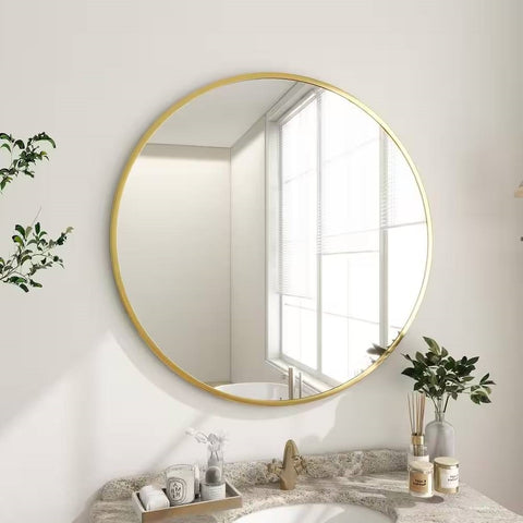 Round 24-inch Circular Bathroom Wall Mirror with Gold Frame