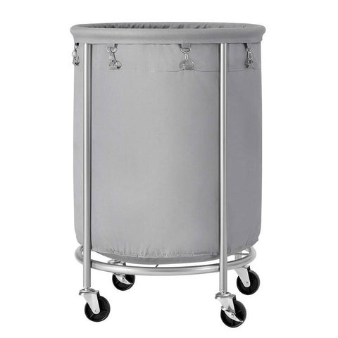 Round 45-Gallon Laundry Basket Hamper with Grey Fabric Bag Steel Frame on Wheels