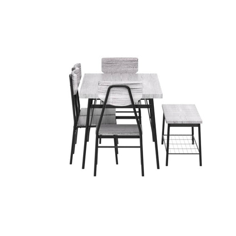 Modern 6-Piece Dining Set with Grey Wood Top Table 4 Chairs and Storage Bench