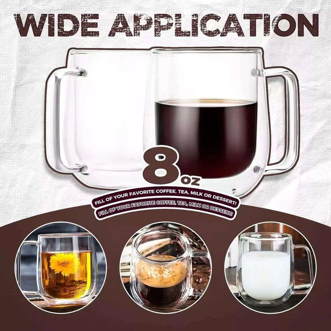 Glass Espresso Cups - Double Wall Insulated Coffee Mugs