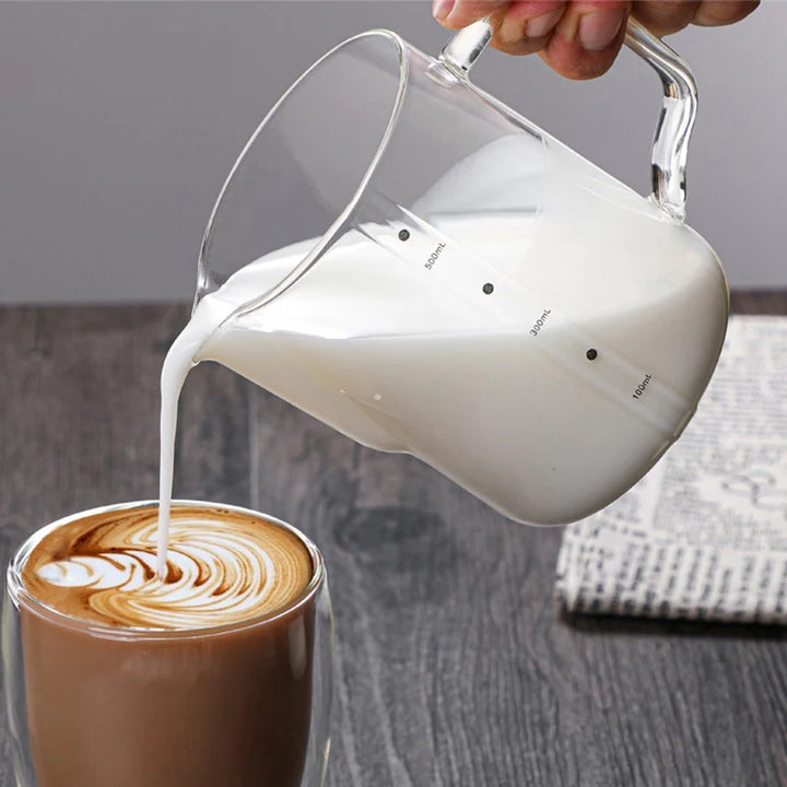 Barista-Grade Glass Milk Frother Pitcher for Latte Art